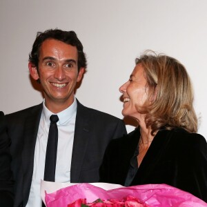 Alexandre Bompard, Claire Chazal - Soirée de remise des Prix de la Femme d'Influence à l'hôtel du Louvre à Paris, le 1er Décembre 2015. Ces prix récompensent pour la seconde fois cinq femmes dont le parcours remarquable est porteur de courage, de créativité, de responsabilité et de bienveillance. A cette occasion, Claire Chazal, dont c'était le 59ème anniversaire, a reçu un énorme bouquet de fleurs. © Dominique Jacovides / Bestimage