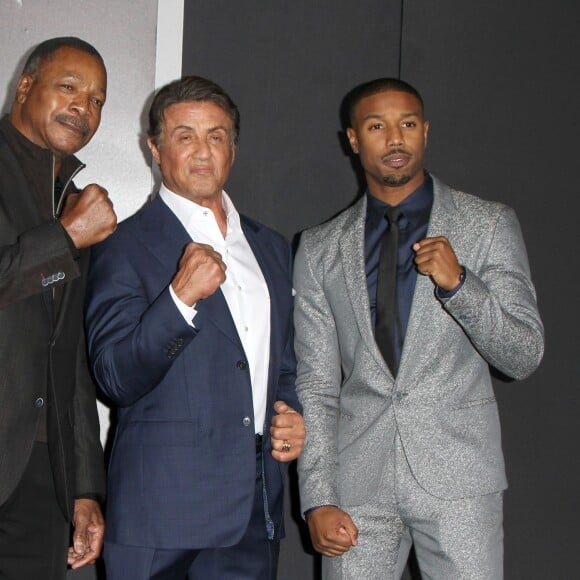 Carl Weathers, Sylvester Stallone, Michael B. Jordan à la première de "Creed" au The Regency Village à Westwood, le 19 novembre 2015.