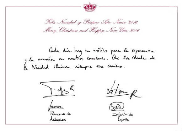 Carte de voeux de la famille royale espagnole - décembre 2015.