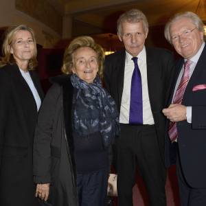 Claire Chazal, Bernadette Chirac, Patrick Poivre d'Arvor et Alain Duault - Concert caritatif "Hommage à Solenn" au bénéfice de la Maison de Solenn sous l'égide de la Fondation Hôpitaux de Paris - Hôpitaux de France au théâtre des Champs-Elysées à Paris, le 9 décembre 2015. Soirée présentée par PPDA et Alain Duault, sous le parrainage de B. Chirac, avec le concours de l'orchestre de la Garde Républicaine et du choeur de l'Armée française. 20 ans après la disparition de Solenn Poivre d'Arvor, qui inspirera la création de la première maison des adolescents "la Maison de Solenn", son père PPDA a organisé ce concert classique en son honneur avec la collaboration d'artistes prestigieux du monde musical. La recette de cette soirée sera entièrement reversée au profit de "la Maison de Solenn". Le concert sera retransmis le 14 décembre prochain à l'antenne de Radio Classique. © Guirec Coadic