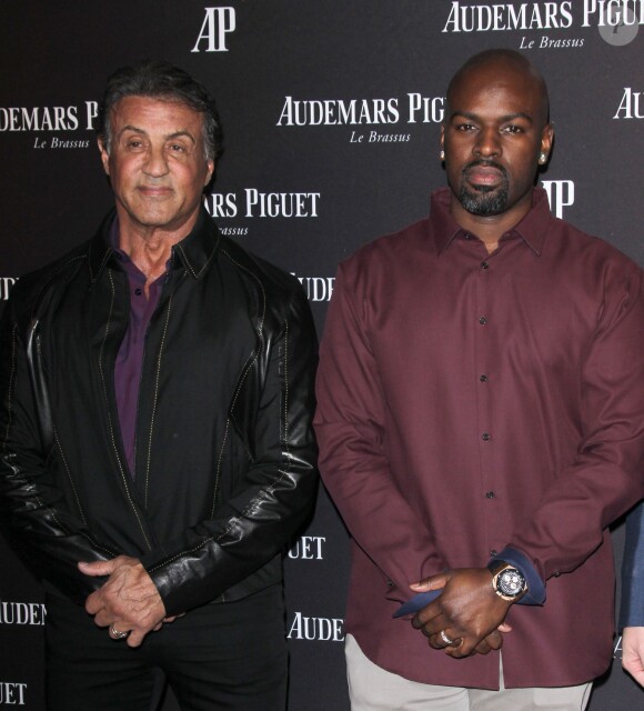 Sylvester Stallone et Corey Gamble assistent à la soirée d'inauguration du nouveau magasin Audermars Piguet, au 254 Rodeo Drive. Beverly Hills, Los Angeles, le 9 décembre 2015.