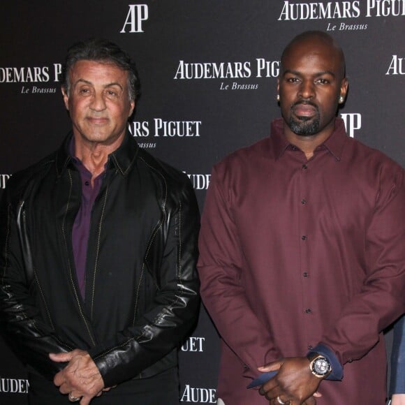 Sylvester Stallone et Corey Gamble assistent à la soirée d'inauguration du nouveau magasin Audermars Piguet, au 254 Rodeo Drive. Beverly Hills, Los Angeles, le 9 décembre 2015.