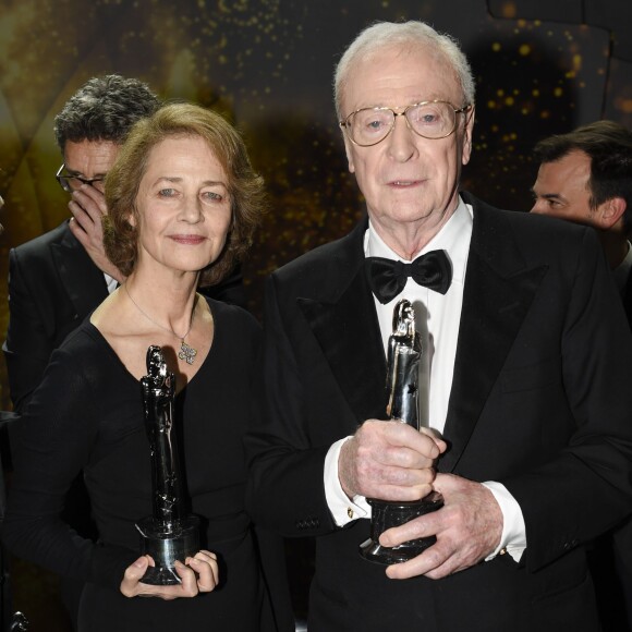 Charlotte Rampling (Meilleure actrice) et Michael Caine (Meilleur acteur) - Remise des prix lors de la 28ème cérémonie des "European Film Awards" à Berlin, le 12 décembre 2015.