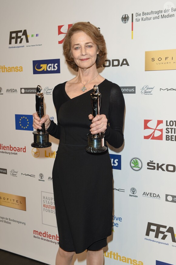 Charlotte Rampling (Meilleure actrice) - Remise des prix lors de la 28ème cérémonie des "European Film Awards" à Berlin, le 12 décembre 2015.