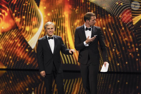 Christoph Waltz (Prix European Achievement In World Cinema) et Alexander Skarsgard - Remise des prix lors de la 28ème cérémonie des "European Film Awards" à Berlin, le 12 décembre 2015.
