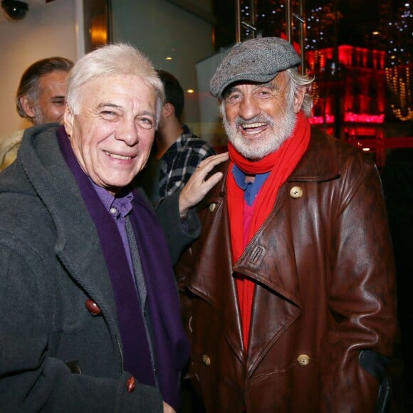 Exclusif - Guy Bedos et Jean-Paul Belmondo - Avant-première parisienne du documentaire "Belmondo par Belmondo" au cinéma Publicis à Paris le 15 décembre 2015.