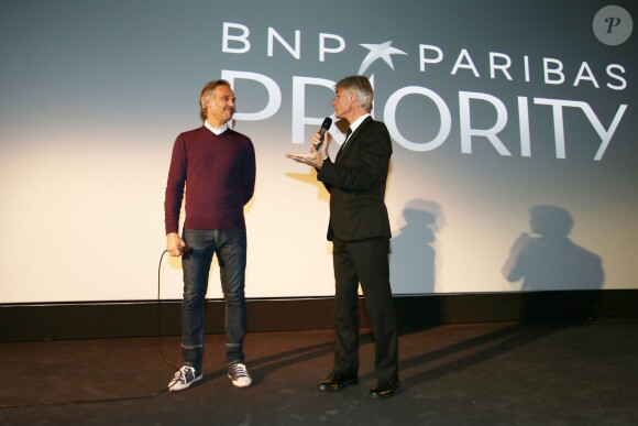 Exclusif - Paul Belmondo et Cyril Viguier - Avant-première parisienne du documentaire "Belmondo par Belmondo" au cinéma Publicis à Paris le 15 décembre 2015.