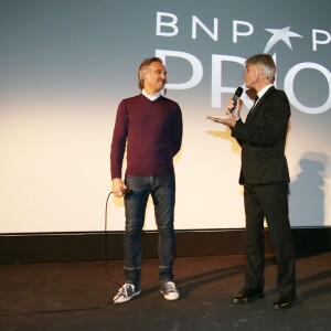 Exclusif - Paul Belmondo et Cyril Viguier - Avant-première parisienne du documentaire "Belmondo par Belmondo" au cinéma Publicis à Paris le 15 décembre 2015.