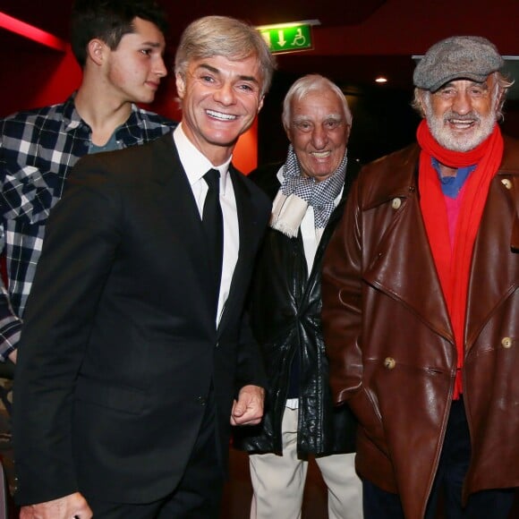 Exclusif - Giacomo Belmondo, Cyril Viguier, Charles Gérard et Jean-Paul Belmondo - Avant-première parisienne du documentaire "Belmondo par Belmondo" au cinéma Publicis à Paris le 15 décembre 2015.