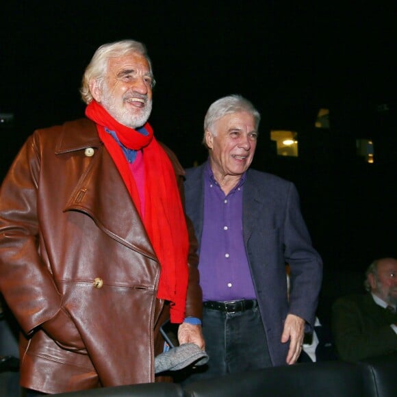 Exclusif - Guy Bedos et Jean-Paul Belmondo - Avant-première parisienne du documentaire "Belmondo par Belmondo" au cinéma Publicis à Paris le 15 décembre 2015.