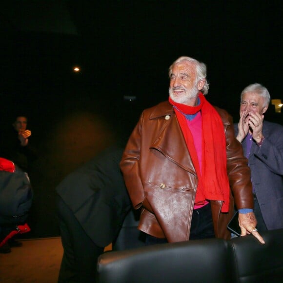 Exclusif - Guy Bedos et Jean-Paul Belmondo - Avant-première parisienne du documentaire "Belmondo par Belmondo" au cinéma Publicis à Paris le 15 décembre 2015.