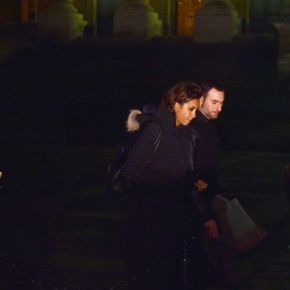 Exclusif - Karine Le Marchand sortant avec son avocat Jean Ennochi de son procès contre Lilian Thuram devant la 17ème chambre du Tribunal Correctionnel du Palais de Justice de Paris, le 18 décembre 2015. L'animatrice Karine Le Marchand poursuit en diffamation son ancien compagnon, l'ancien champion du monde de football Lilian Thuram, pour des propos qu'il avait tenus au sujet de leur séparation.  No Web No Blog pour la Suisse et la Belgique18/12/2015 - Paris