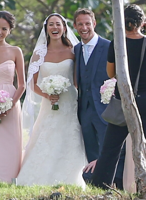 Exclusif - Jenson Button et Jessica Michibata lors de leur mariage sur l'île de Maui à Hawaï, le 29 décembre 2014