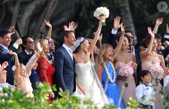 Exclusif - Jenson Button et Jessica Michibata lors de leur mariage sur l'île de Maui à Hawaï, le 29 décembre 2014
