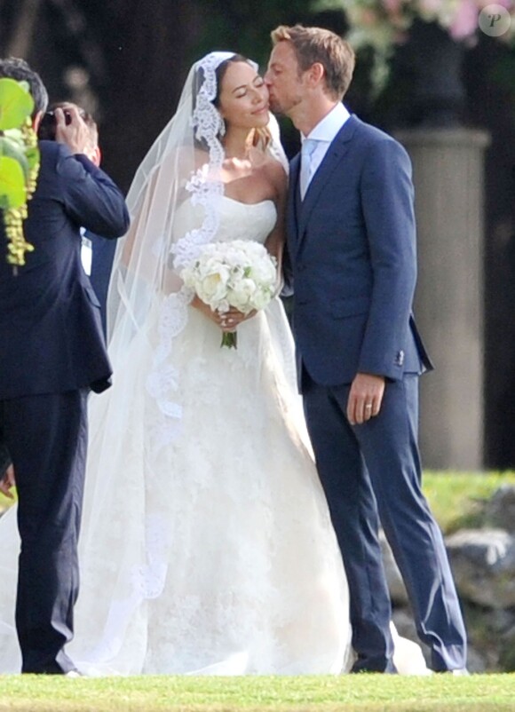 Exclusif - Jenson Button et Jessica Michibata lors de leur mariage sur l'île de Maui à Hawaï, le 29 décembre 2014