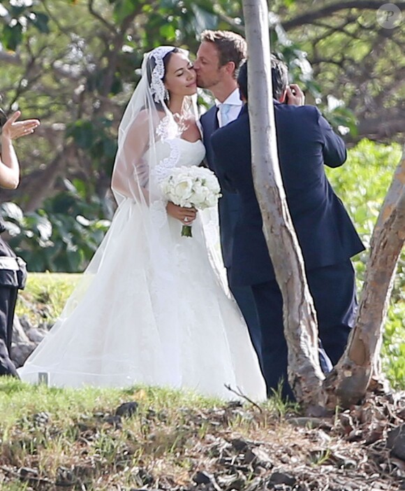 Exclusif - Jenson Button et Jessica Michibata lors de leur mariage sur l'île de Maui à Hawaï, le 29 décembre 2014