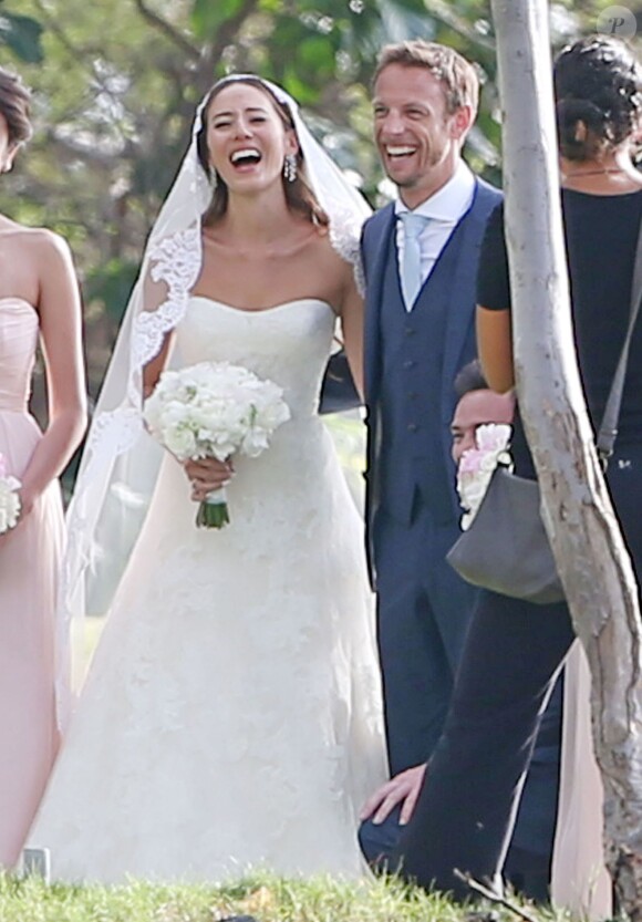 Exclusif - Jenson Button et Jessica Michibata lors de leur mariage sur l'île de Maui à Hawaï, le 29 décembre 2014