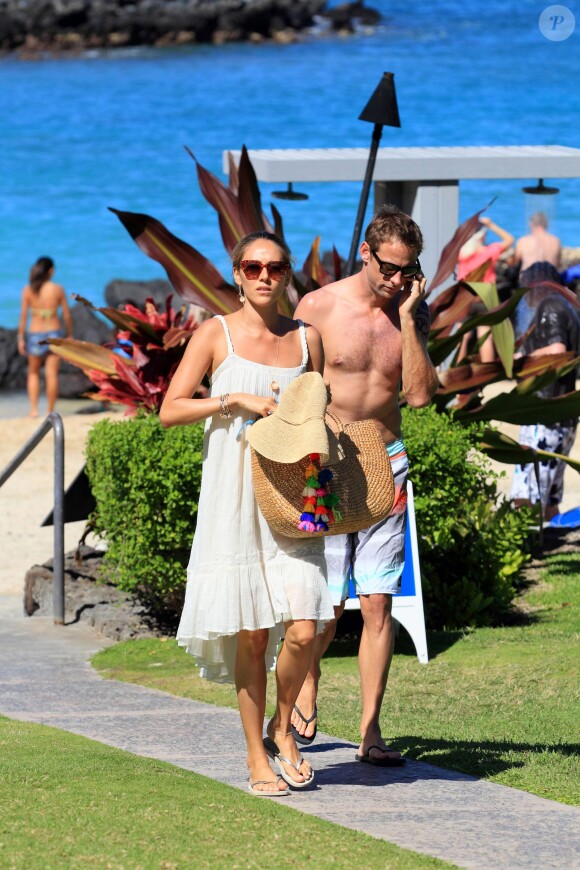 Jenson Button et Jessica Michibata à Hawaï, le 12 janvier 2015