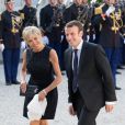  Emmanuel Macron et sa femme Brigitte Trogneux - Dîner d'Etat en l'honneur du Felipe VI et la reine Letizia d'Espagne, reçus par François Hollande, président de la République française, au Palais de l'Elysée à Paris le 2 juin 2015. 