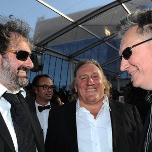 Gustave Kervern, Benoit Delépine et Gérard Depardieu à Cannes, le 20 mai 2010.