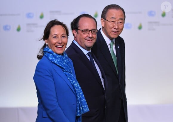 Ségolène Royal, François Hollande et Ban Ki-moon à la COP21 au Bourget, décembre 2015.