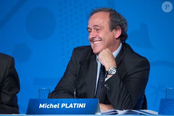 Michel Platini lors de la conférence de presse marquant l'ouverture de la billetterie de l'Euro 2016 à Paris, le 10 juin 2015
