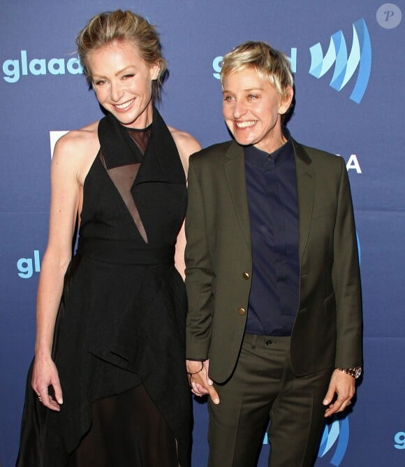 Ellen DeGeneres et sa femme Portia de Rossi - People lors de la 26ème cérémonie des GLAAD Media Awards à Beverly Hills, le 21 mars 2015.