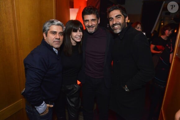 Isaac Sharry, Albane, Pascal Elbé et Ary Abittan lors de la soirée AClub au restaurant L'Avenue, Paris, le 14 janvier 2016.