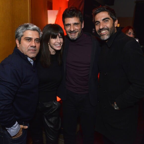 Isaac Sharry, Albane, Pascal Elbé et Ary Abittan lors de la soirée AClub au restaurant L'Avenue, Paris, le 14 janvier 2016.