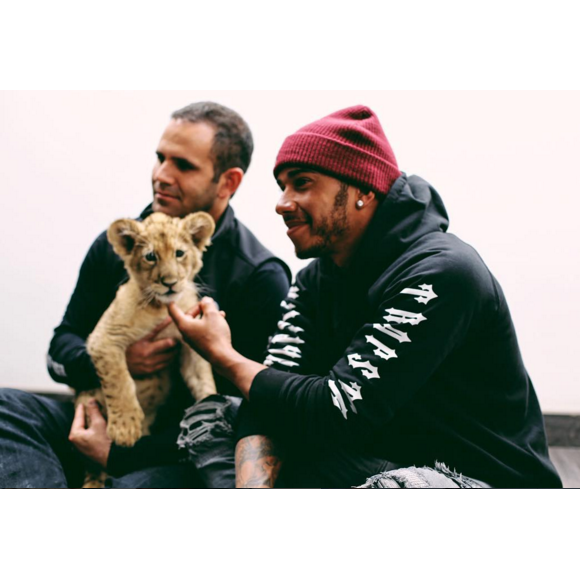 Lewis Hamilton à la Black Jaguar - White Tiger Foundation avec le lionceau Lewis - Photo publiée le 15 janvier 2016