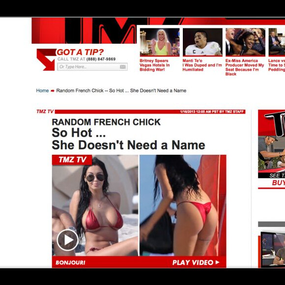 Nabilla sur le site américain TMZ, en 2013