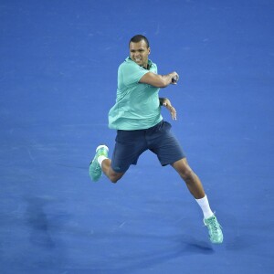 Jo-Wilfried Tsonga lors de sa victoire au premier tour de l'Open d'Australie, le 18 janvier 2016 à Melbourne