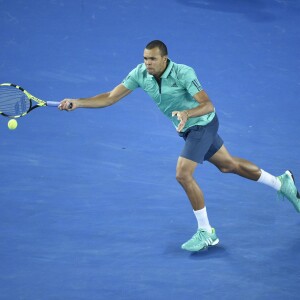 Jo-Wilfried Tsonga lors de sa victoire au premier tour de l'Open d'Australie, le 18 janvier 2016 à Melbourne