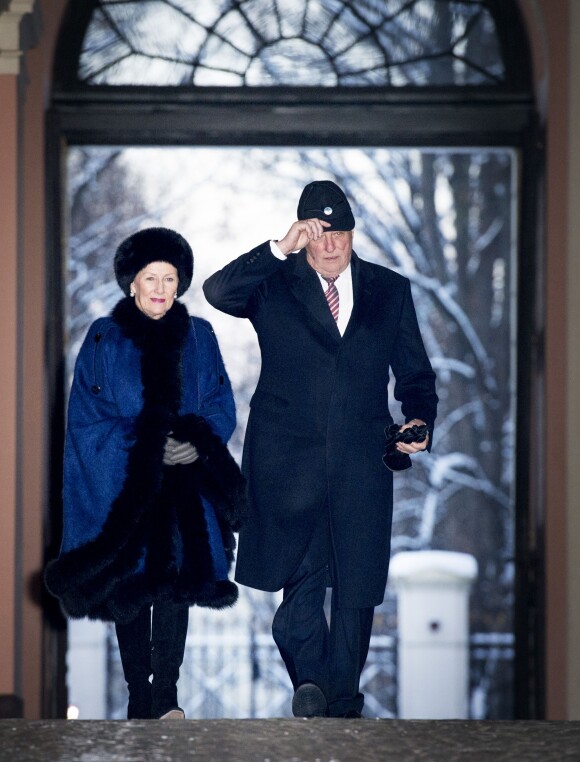 La reine Sonja et le roi Harald V de Norvège lors du jubilé du souverain pour ses 25 ans de règne le 17 janvier 2016 à Oslo.