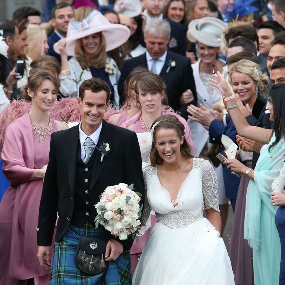 Andy Murray et Kim Sears lors de leur mariage à Dunblane en Ecosse le 11 avril 2015