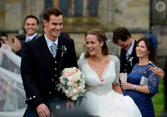 Andy Murray et Kim Sears lors de leur mariage à Dunblane en Ecosse le 11 avril 2015