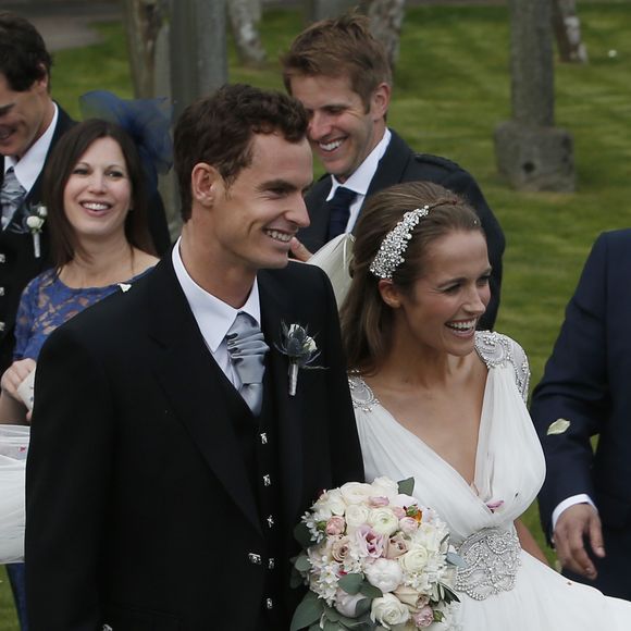Andy Murray et Kim Sears lors de leur mariage à Dunblane en Ecosse le 11 avril 2015