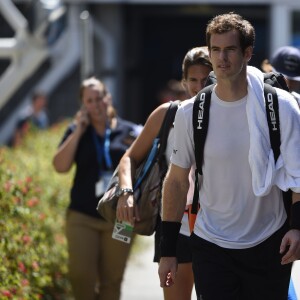 Andy Murray avec sa coach Amélie Mauresmo à l'Open de Melbourne en Australie le 16 janvier 2016