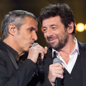 Exclusif - Patrick Bruel et Julien Clerc - Enregistrement de l'émission "Le Grand Show, hommage à Michel Delpech" le 18 janvier 2016. L'émission a été diffusée sur France 2 le 23 janvier à 20h55. ©Cyril Moreau/Bestimage