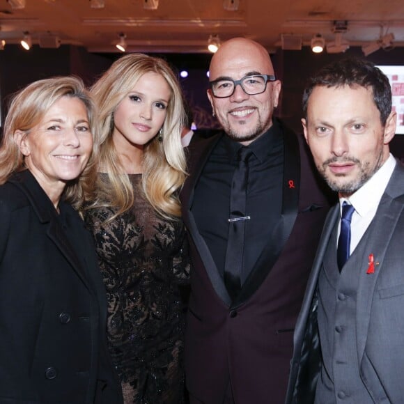 Claire Chazal, Pascal Obispo et sa compagne Julie Hantson et Marc-Olivier Fogiel - Dîner de la mode 2016 pour le Sidaction au pavillon d'Armenonville à Paris, le 28 janvier 2016. © Olivier Borde/Bestimage