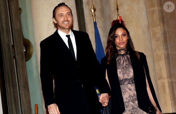 David Guetta et Jessica Ledon au dîner d'état donné en l'honneur du président cubain Raul Castro au palais de l'Elysée à Paris, le 1er février 2016. ©Dominique Jacovides/Bestimage