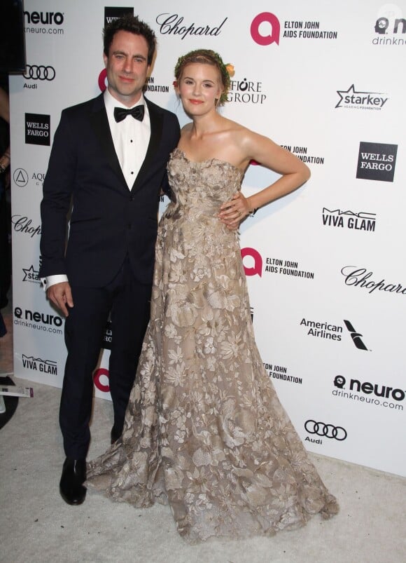 Maggie Grace et son fiancé Matthew Cooke - Soirée "Elton John AIDS Foundation Oscar Party" 2015 à West Hollywood, le 22 février 2015.
