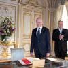 Le prince Albert II de Monaco et son nouveau ministre d'Etat, Serge Telle, le 1er février 2016 au palais lors de la prestation de serment et la remise de la feuille de route politique. © Eric Mathon / Palais princier / BestImage