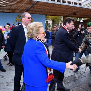 Bernadette Chirac et Christian Estrosi participent à l'opération des Pièces Jaunes à Nice le 6 février 2016. © Bruno Bebert