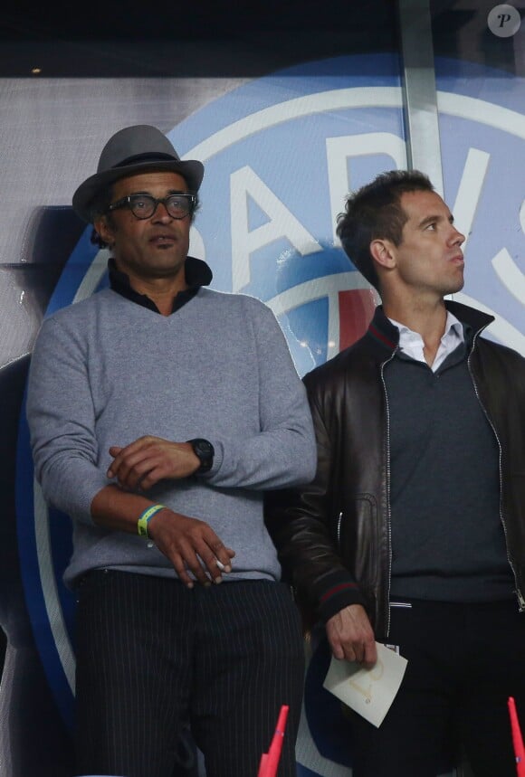 Yannick Noah et Richard Gasquet - People à la finale de la Coupe de la Ligue entre le Psg et Bastia au Stade de France à Saint-Denis le 11 avril 2015. Le psg a remporté le titre sur le score de 4 à 0. Avril 2015.
