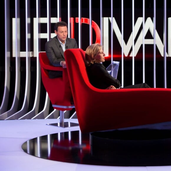 Exclusif - Enregistrement du programme Le Divan présentée par Marc-Olivier Fogiel avec Claire Chazal en invitée, le 23 mai 2015.