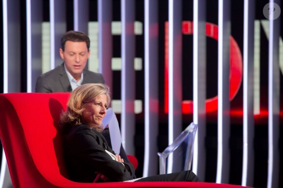 Exclusif - Enregistrement de l'émission Le Divan présentée par Marc-Olivier Fogiel avec la journaliste Claire Chazal en invitée, le 23 mai 2015.