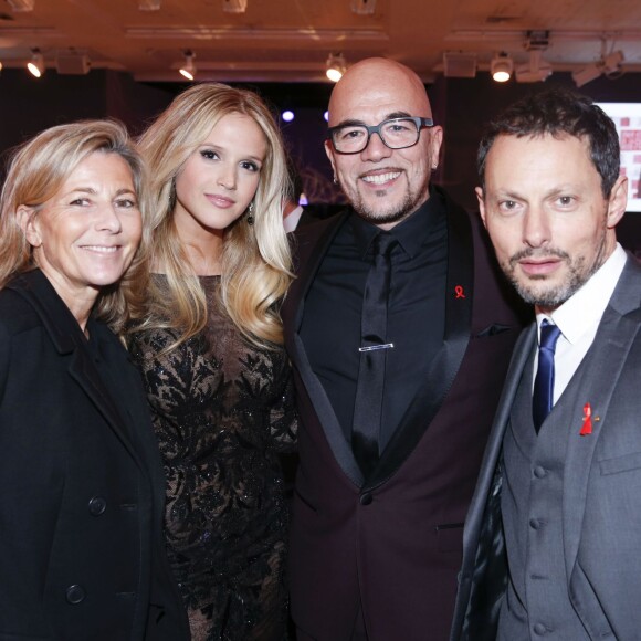 Claire Chazal, Pascal Obispo et sa compagne Julie Hantson et Marc-Olivier Fogiel - Dîner de la mode 2016 pour le Sidaction au pavillon d'Armenonville à Paris, le 28 janvier 2016. © Olivier Borde/Bestimage