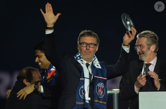 Laurent Blanc lors de la remise du trophée de champion de France au Parc des Princes à Paris, le 23 mai 2015