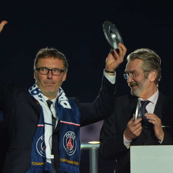 Laurent Blanc lors de la remise du trophée de champion de France au Parc des Princes à Paris, le 23 mai 2015